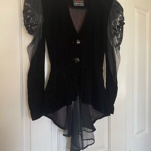 Black Asymmetrical Ruffled Puff Sleeve Blouse